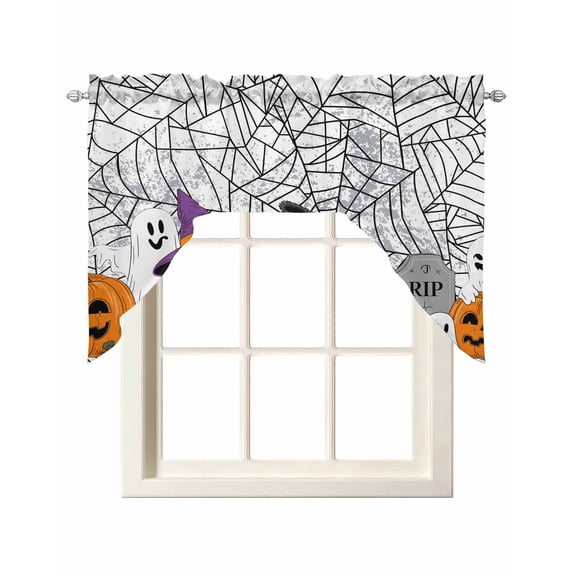 Halloween Swag Valances for Windows, Small Curtains Drapes, Fall Ghost Pumpkin Black Spiderwebs Cat Kitchen Window Curtains Over Sink Rod Pocket Window Treatment Valance for Bedroom/Bathroom 56"x36"