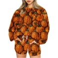 thumbnail image 1 of Halloween Sweat Shorts Sets Womens Pumpkin/Ghost/Bats Printed Funny Cute Holiday Party Outfits 2 Piece Sweatsuits (L, Orange 02), 1 of 3