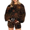 thumbnail image 1 of Halloween Sweat Shorts Sets Womens Pumpkin/Ghost/Bats Printed Funny Cute Holiday Party Outfits 2 Piece Sweatsuits (M, Black 01), 1 of 3