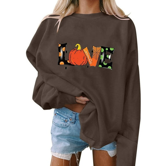 Halloween Sweaters Teen Girls Cute Funny Graphic Shirts Sale Women'S Fall Fashion Cotton Linen Oversized Halloween Hoodie Sweaters For Women Savings
