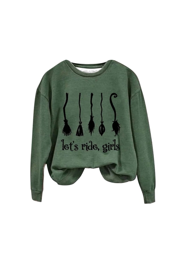 Halloween Sweaters for Women Halloween Sweatshirts Pullovers T Shirts Tops Witch Graphic Sweatshirts Crew Neck Soft Lightweight Long Sleeves Print for Halloween Parties Womens Sweaters