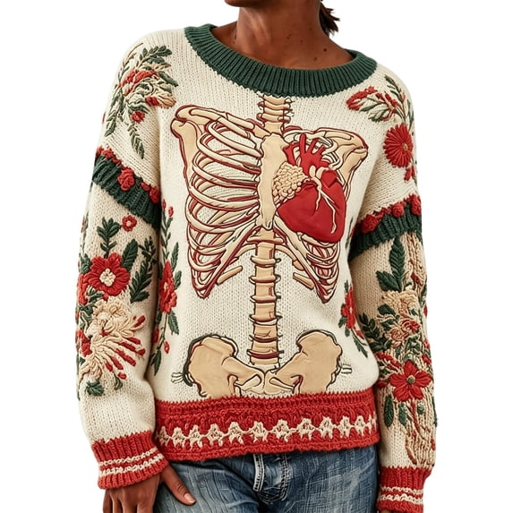 Halloween Sweaters for Women Skeleton Floral Graphic Skull Sweater, Halloween Sweater,Skeleton Sweater Long Sleeve Gothic Pullover Vintage Skull Sweaters Fall Casual Outfits