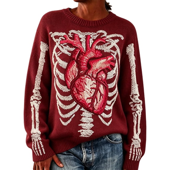 Halloween Sweaters for Women Skeleton Floral Graphic Skull Sweater, Halloween Sweater,Skeleton Sweater Long Sleeve Gothic Pullover Vintage Skull Sweaters Fall Casual Outfits