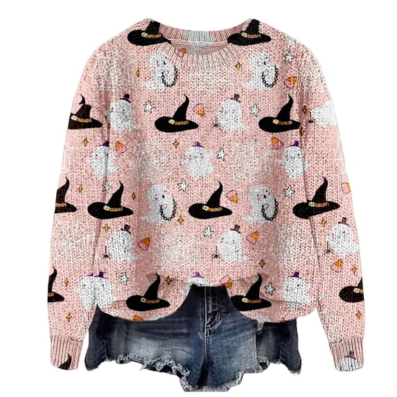 Halloween Sweaters for Women Fashion Funny Pumpkin Graphic Crewneck Knitted Pullover Tops Autumn Daily Look