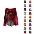 thumbnail image 1 of Halloween Sweaters for Women Long Sleeve Funny Print Crewneck Drop Shoulder Oversized Pullover Sweater Knit Tops, 1 of 4
