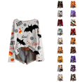 thumbnail image 1 of Halloween Sweaters for Women Long Sleeve Funny Print Crewneck Drop Shoulder Oversized Pullover Sweater Knit Tops, 1 of 4