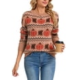 thumbnail image 1 of Halloween Sweaters for Women 2026 Fall Pumpkin Knit Pullover Sweater Fair isle Crewneck Khaki Sweaters Shermie, 1 of 9