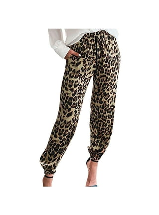 Women Leopard Elastic Waist Drawstring Trousers Casual Loose Comfy
