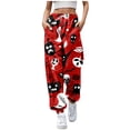thumbnail image 1 of Halloween Sweatpants Women Cute Funny Pumpkin Ghost Graphic Print Joggers Drawstring Casual Tapered Pants with Pockets Z004-Red M, 1 of 4