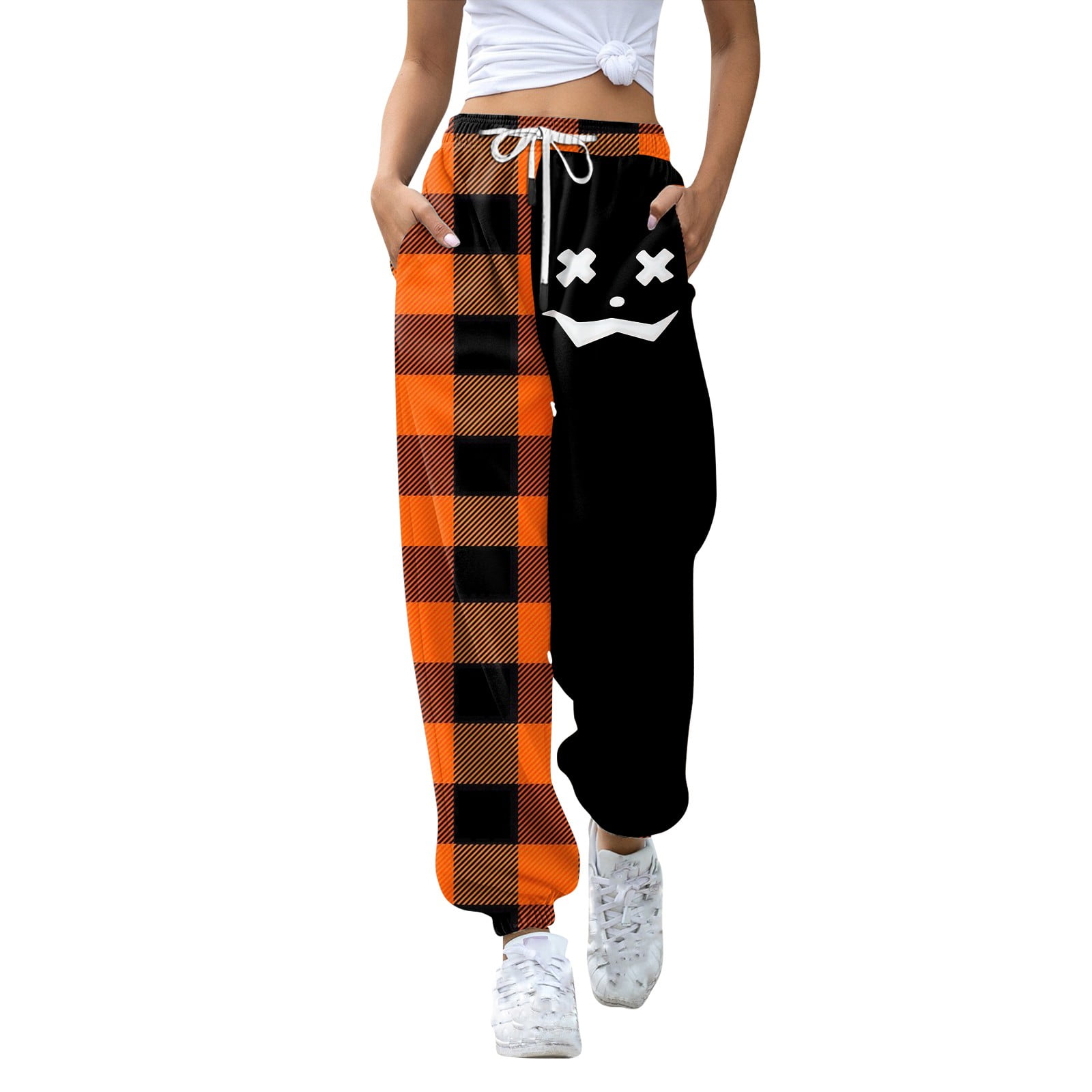 Plaid print drawstring jogger pants sale