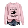 thumbnail image 1 of Halloween Sweatshirt BWASD Witch Graphic Plus Size Crewneck Sweatshirt for Women I Can Drive A Stick Print Long Sleeve Loose Pullover Top Halloween Party Outfit |Pink,2XL, 1 of 4