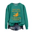 thumbnail image 1 of Halloween Sweatshirt BWASD Witch Graphic Plus Size Crewneck Sweatshirt for Women I Can Drive A Stick Print Long Sleeve Loose Pullover Top Halloween Party Outfit |Green,2XL, 1 of 4