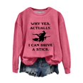 thumbnail image 1 of Halloween Sweatshirt BWASD Witch Graphic Plus Size Crewneck Sweatshirt for Women I Can Drive A Stick Print Long Sleeve Loose Pullover Top Halloween Party Outfit |Hot Pink,L, 1 of 4