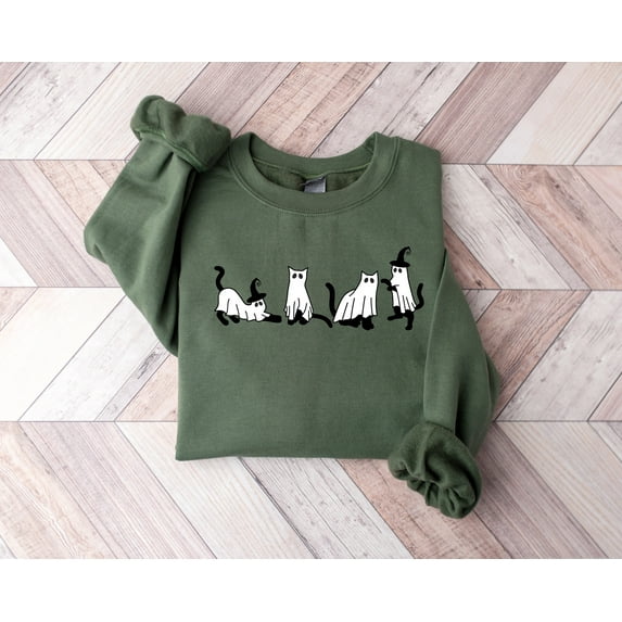 Halloween Sweatshirt, Cat Sweatshirt, Ghost Shirt, Black Cat Shirt, Spooky Season Shirt, Cool Halloween Cat Shirt, Cat Lover Shirt, Halloween Shirt, Ghost Cat Shirt, Halloween Cat Shirts