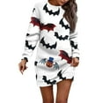 Halloween Sweatshirt Dress for Women 2024 Pumpkin Bats Print Tunic Tops