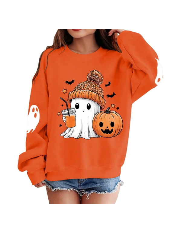 Halloween Sweatshirt For Boys Girls, Cute Crewneck Kids Tops Long Sleeve Festival Preppy Pullover Sweater