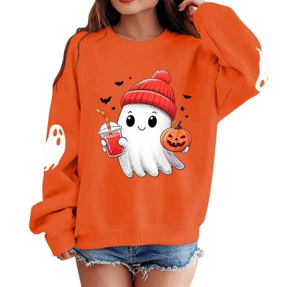 Halloween Sweatshirt For Boys Girls, Cute Crewneck Kids Tops Long Sleeve Festival Preppy Pullover Sweater