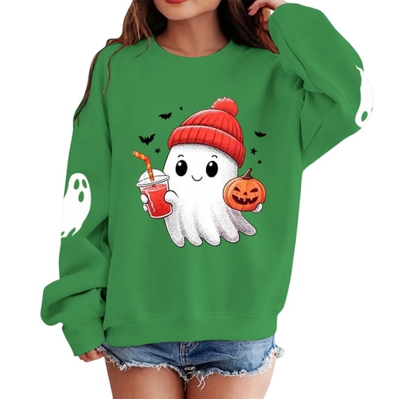 Halloween Sweatshirt For Boys Girls, Cute Crewneck Kids Tops Long Sleeve Festival Preppy Pullover Sweater