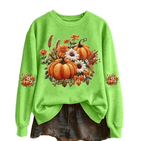 Halloween Sweatshirt For Women Pumpkin Graphic Crew Neck Long Sleeve Fall Winter Top Loose Fit Casual Pullover Sweatshirts