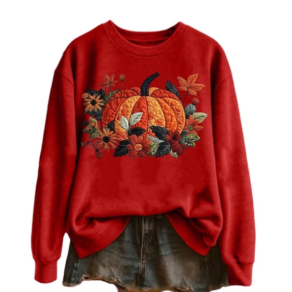 Halloween Sweatshirt For Women Pumpkin Graphic Crew Neck Long Sleeve Fall Winter Top Loose Fit Casual Pullover Sweatshirts