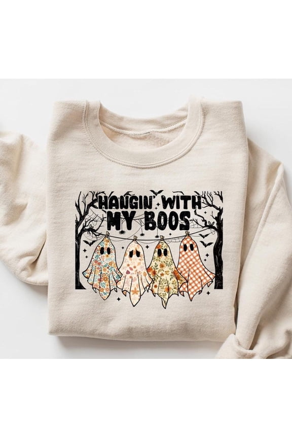 Halloween Sweatshirt, Funny Hanging Ghosts Sweater, Hanging With My Boos Shirt, Cute Pumpkin Bat Shirt