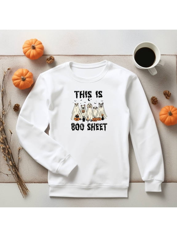 Halloween Sweatshirt Gift for Dog Lover Halloween Sweater Happy Ghost Hoodie Retro Spooky This is Boo Sheet Season Funny Vet Tech Present