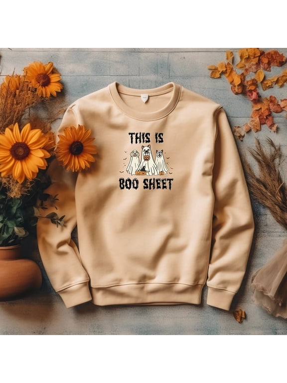 Halloween Sweatshirt Gift for Dog Lover Halloween Sweater Happy Ghost Hoodie Retro Spooky This is Boo Sheet Season Funny Vet Tech Present