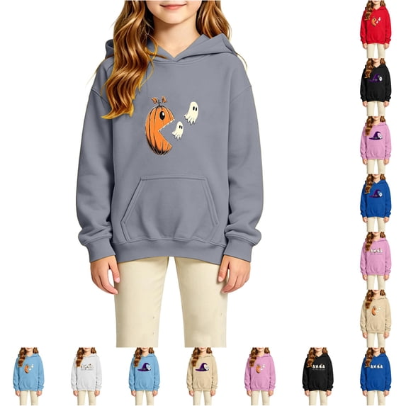Halloween Sweatshirt Girls Boys Long Sleeve Loose Hooded Sweatshirt with Pocket Fall Outfit