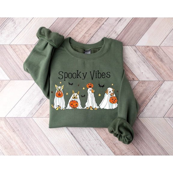 Halloween Sweatshirt,Halloween Sweater,Ghost Sweatshirt Gift,Halloween Dog Sweatshirt,Ghost Dog Shirt,Happy Halloween,Retro Spooky Season