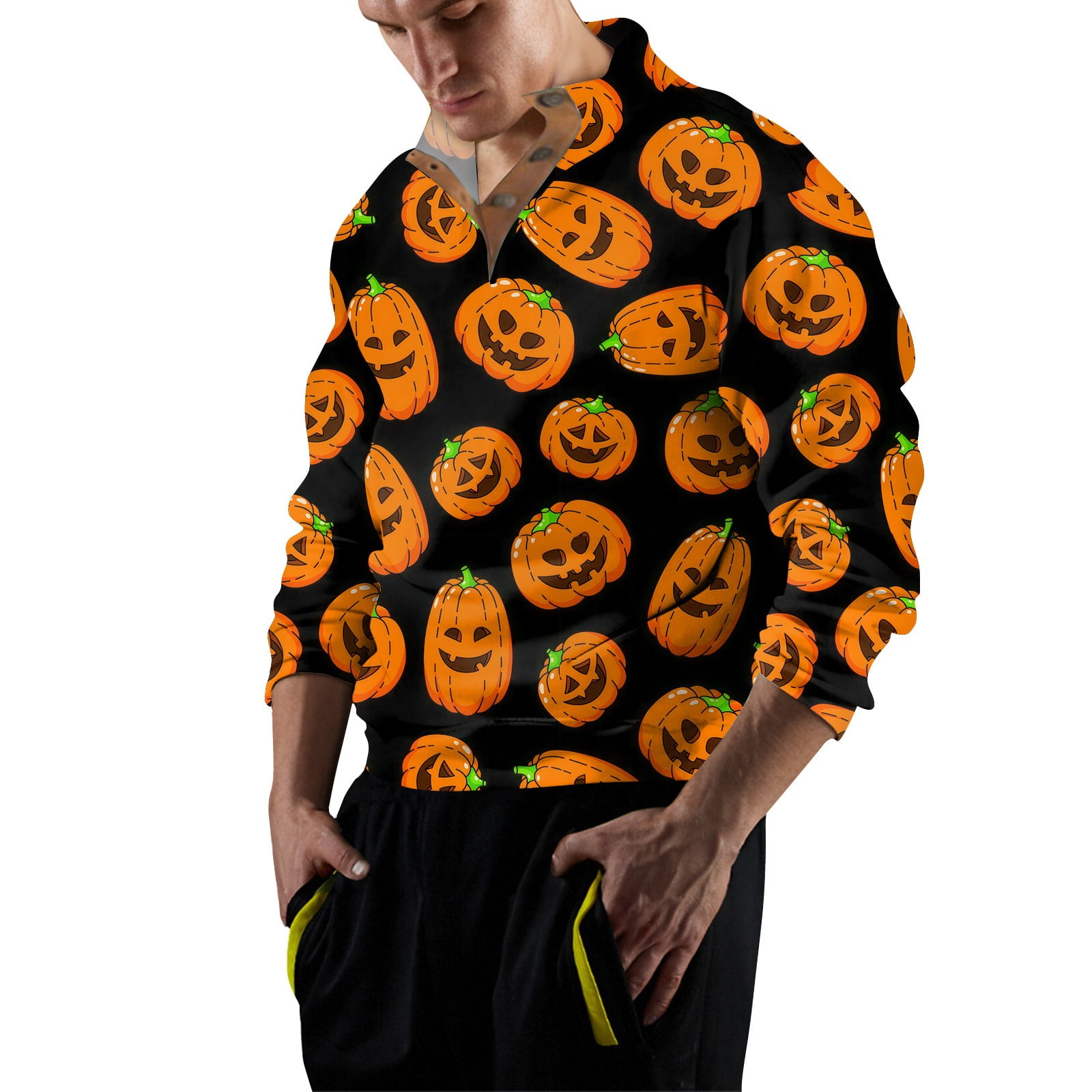 Halloween Sweatshirt for Men Stand Collar TShirts Button Up Shirts
