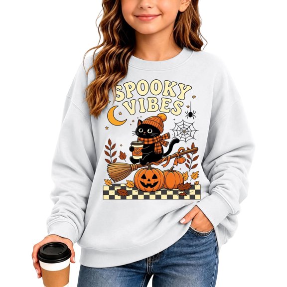 Halloween Sweatshirt Toddler Girl Boys Sweatshirts Size 7 Long Sleeve Round Neck Fun Print Pullover Tops Y2k Fall Toddlers Girls Clothing Halloween Gifts for Kids