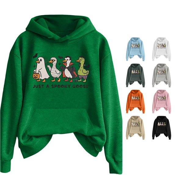 Halloween Sweatshirt for Women Autumn Winter Solid Color Halloween Printing Hooded Sweater for Women and Men with Long Sleeves and Pockets Casual Everyday Wear Cozy Top Green S