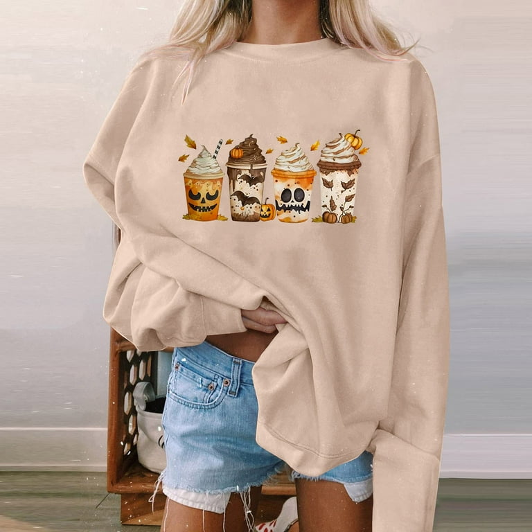 Halloween Sweatshirt Women Cute Printed Season Sweatshirts Ghost Fall Embroidered Sweater Pullover Top Walmart