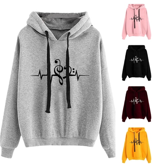 Halloween Sweatshirt for Women Hoodies Sweatshirts Oversized Streetwear Pullover Hoodie with Music Note Design Casual Comfortable Blend for Fall and Winter Loose Fit Long Sleeve Sweatshirt Grey XXL