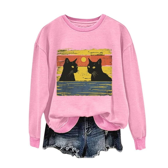 Halloween Sweatshirt Women Horror Movie Pumpkin Cat Graphic Sweatshirts Halloween Shirts Fall Crewneck Tops