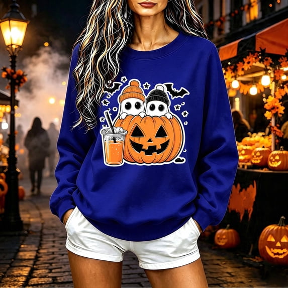 Halloween Sweatshirt for Women Graphic Long Sleeve Shirt | Spooky Season Tops Halloween Ghost Outfits Crew Neck Ghost Fall Pullover Tops