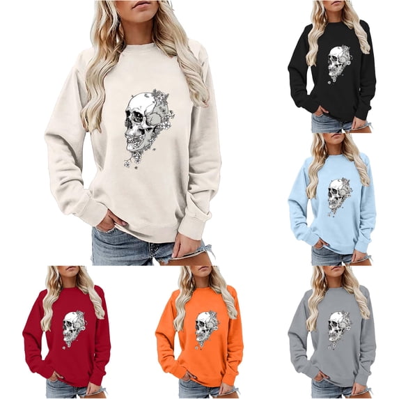 Halloween Sweatshirt for Women Hoodless Sweatshirt Cozy Pullover Top in Soft Knit with Relaxed Fit for Casual Wear and Versatile Comfort Beige L