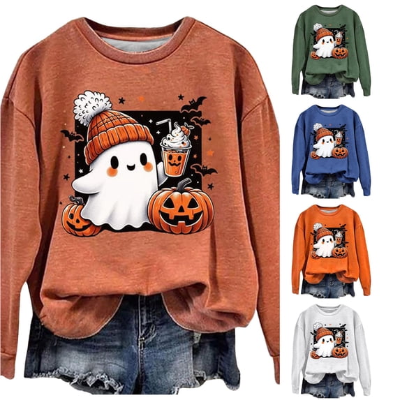 Halloween Sweatshirt for Women Hoodless Sweatshirt Crafted for Comfort with Casual Round Neck Brick Red M