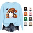 thumbnail image 1 of Halloween Sweatshirt for Women Hoodless Sweatshirt Oversized Crewneck Long Sleeve Pullover Sweatshirt for Women Blue S, 1 of 4