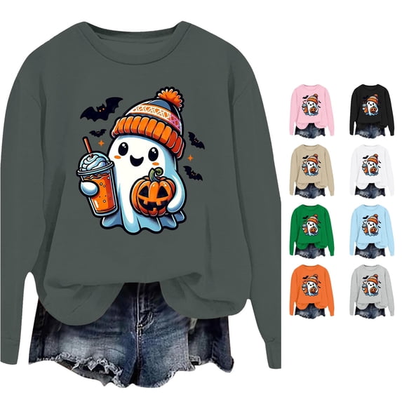 Halloween Sweatshirt for Women Hoodless Sweatshirt Oversized Crewneck Sweatshirt for Women Long Sleeve Pullover Comfort and Relaxed Fit Grey XXL
