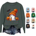 thumbnail image 1 of Halloween Sweatshirt for Women Sweatshirt Casual Long Sleeve Graphic Tee Crewneck Pullover Top for Women Hoodless Style Dark Green M, 1 of 4