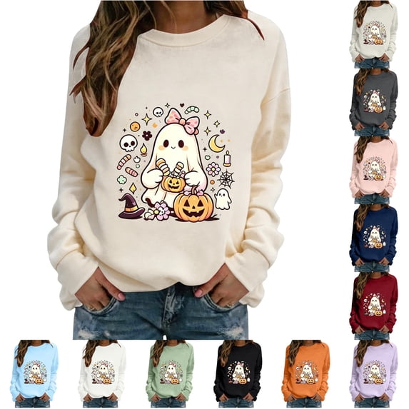 Halloween Sweatshirt for Women Sweatshirt Casual Wear with Long Sleeve Crewneck for Autumn and Winter Comfort Khaki XL