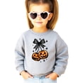 thumbnail image 1 of Halloween Sweatshirt for Women, Teens and Kids Jack-O-Lantern Pumpkin & Black Bow Sweater Gray Sweatshirt Youth Large, 1 of 5