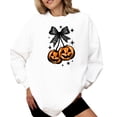 thumbnail image 1 of Halloween Sweatshirt for Women, Teens and Kids Jack-O-Lantern Pumpkin & Black Bow Sweater White Sweatshirt Adult Medium, 1 of 4