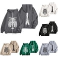 thumbnail image 1 of Halloween Sweatshirt for Women Zip Up Hoodie Oversized Streetwear Skeleton Graphic Pullover Casual Sweatshirt Outerwear for Daily Leisure Gray S, 1 of 5