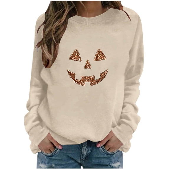 Halloween Sweatshirt for Womens Funny Ghost Pumpkin Graphic Shirts Long Sleeve Crewneck Pullover Tops Loose Fit Daily Casual Outfits 2026