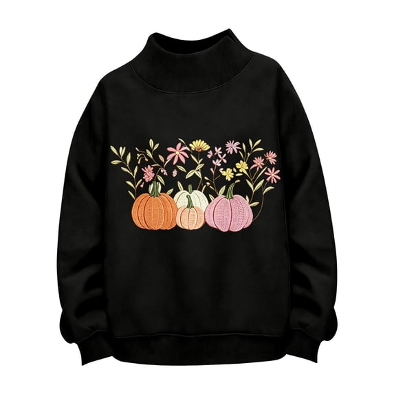 Halloween Sweatshirts For Women Pumpkin Graphic Mock Neck Pullover Top Fall Halloween Pullover Tops (Black XXL)