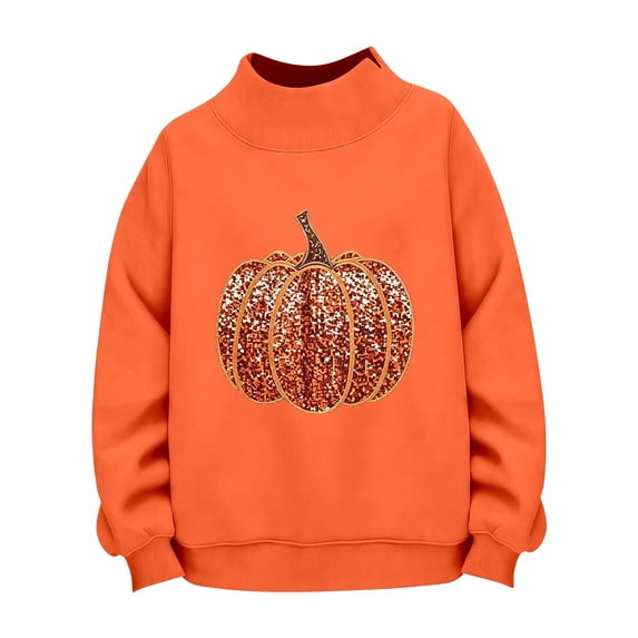 Halloween Sweatshirts For Women Pumpkin Graphic Mock Neck Pullover Top Fall Halloween Pullover Tops (Orange1 S)