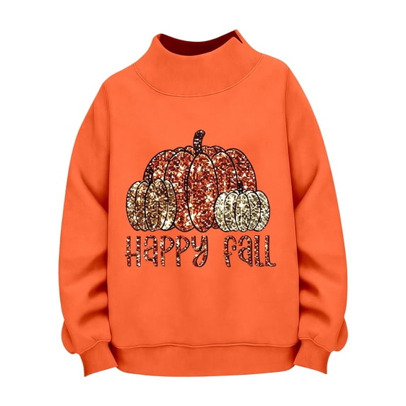 Halloween Sweatshirts For Women Pumpkin Graphic Mock Neck Pullover Top Fall Halloween Pullover Tops (Orange2 XL)