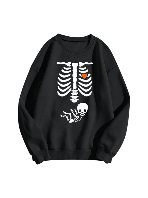 Halloween Sweatshirts For Women Skeleton Ribs Heart Skull Crew Neck Long Sleeve Casual Fashion Loose Fit Fall Tops Casual Outfits